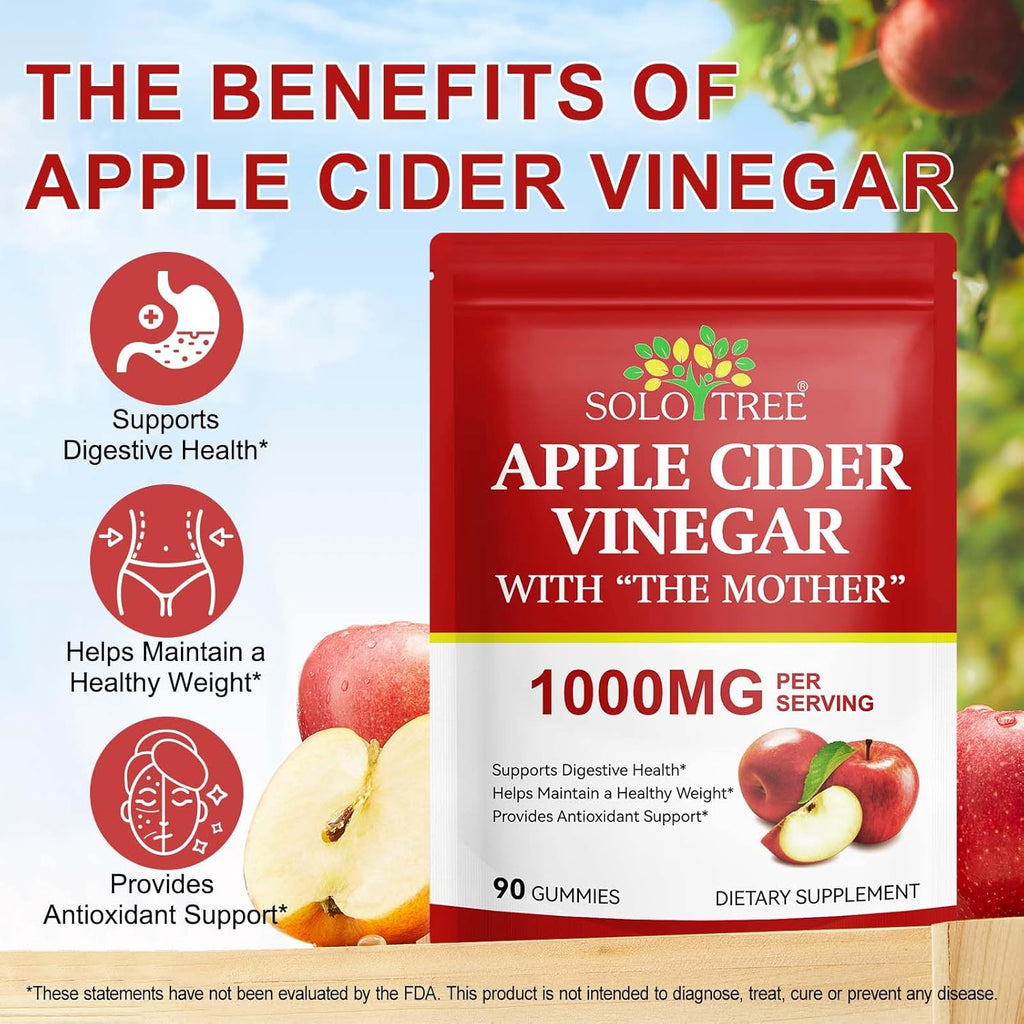 NIFEISHI Apple Cider Vinegar Gummies, (1000mg) Apple Cider Vinegar with Mother, (90Count) ACV Gummies w/Vitamin B6 & B12, Folic Acid, Vegan, Non-GMO, Gluten- & Gelatin-Free